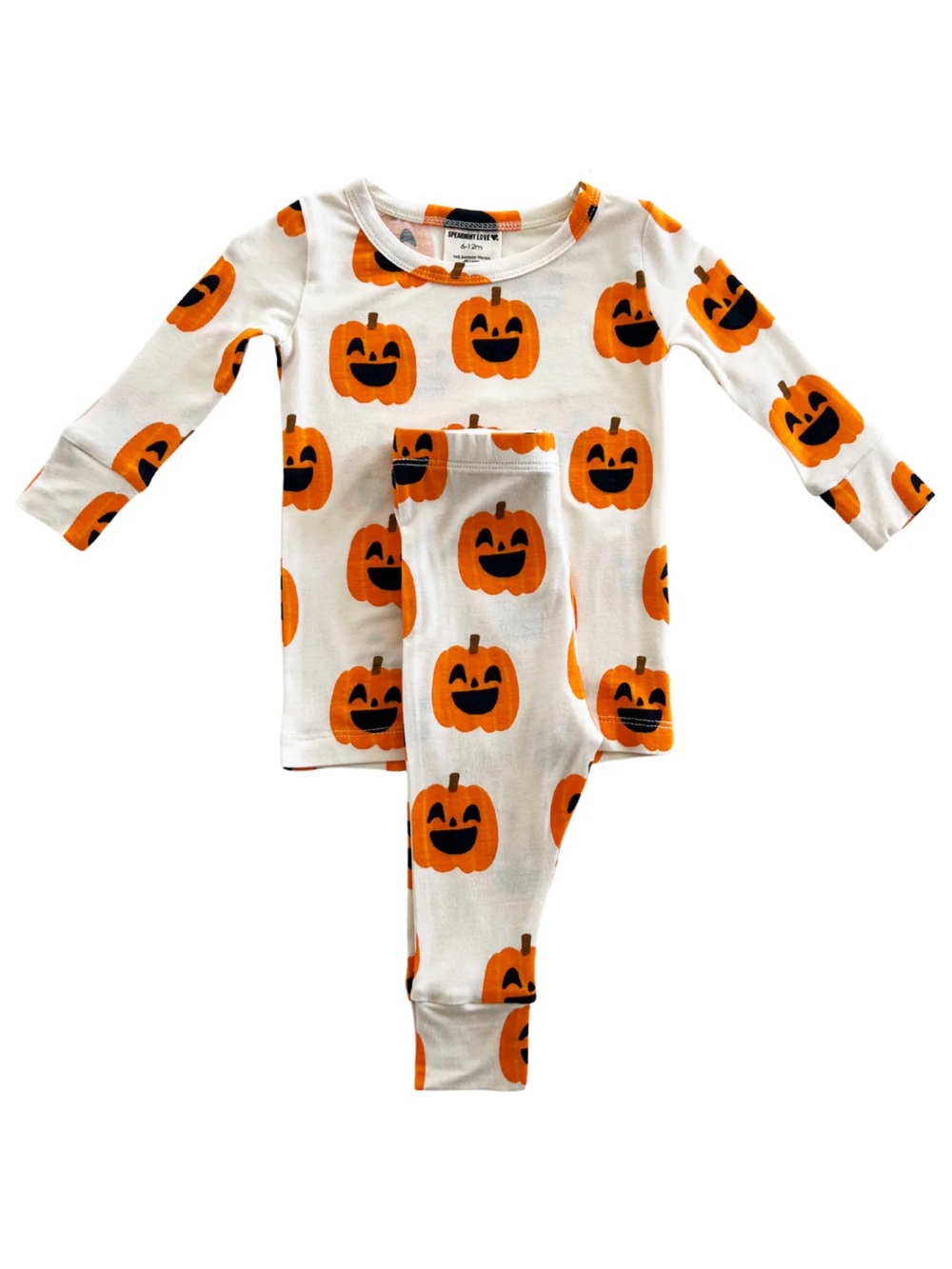 Spearmint Love Unisex Kids Jack-O-Lantern Print 2-Piece Pajama Set Orange Cream - Picture 2 of 3